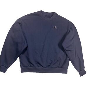Alo Accolade Crewneck Sweatshirt Oversized Small Navy Blue Logo